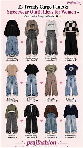 12 Trendy Cargo Pants & Streetwear Outfit Ideas for Women 💙✨ | Oversized & Everyday#shorts #ytshorts