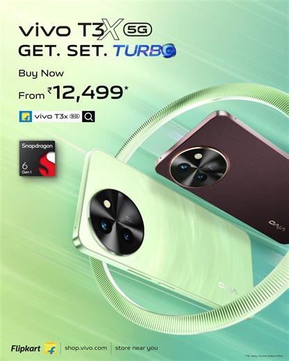 30K views · 237 reactions | The day has finally arrived! Upgrade your multitasking game and #GetSetTurbo with the all-new #vivoT3X 5G! Buy now on Flipkart and kick off your Turbo journey. Buy now https://bit.ly/4aMpmJL | vivo | Facebook