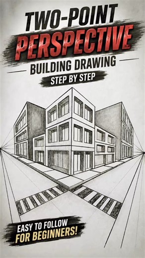 The Easiest 2-Point Perspective Building Drawing✍️ #drawing #art #sketch #buildingdrawing