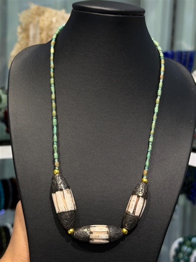 Vintage Ancient Antique Beautiful Turquoise Beads With Carved Bone Cylinders Silver Pendant Necklace Handmade Design - Etsy