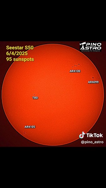 Sun on June 4, 2025 #Seestar #telescope #sunspots #sun #solar #shorts #2025