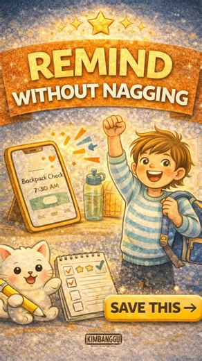 KimBangGu on Instagram: "Mornings don’t fall apart because kids don’t listen. They fall apart because everything needs a voice. . Try giving just one reminder a job. A digital alarm your child helps name — “Backpack check.” “Library day.” “Water bottle.” . Use a gentle sound. Let it speak instead of you. . Something small shifts when kids respond to a signal, not a command. “I remembered” lands differently than “I was told.” . And somehow… there’s less tension, fewer words, and a calmer start to