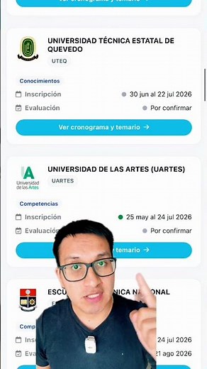 Cronograma oficial admisión 2026 fechas de inscripción y examen universidades Ecuador