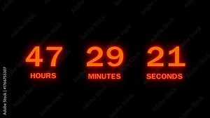 57 Hours countdown timer number animation. Countdown timer from hours, minute and seconds.