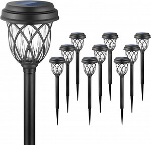 ExcMark 10 Packs Solar Lights Outdoor Garden Pathway Solar Powered Yard Lights for Walkway Sidewalk Driveway. (Black, Warm White)