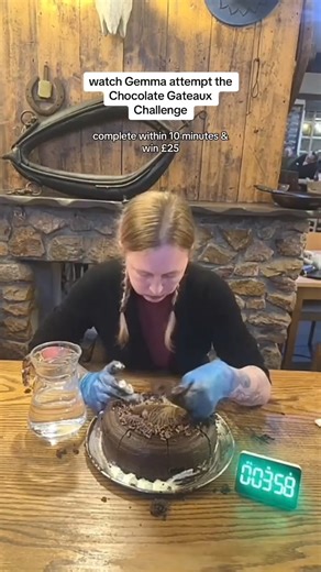 Gemma takes on The Chocolate Gateaux Challenge … eat it all with in 10 mins win £25 cash #steakhouse #foodchallenge | Cattlemans Steakhouse