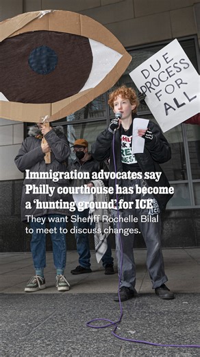 Activists rallied outside the Philadelphia Criminal Justice Center on Thursday to press their assertion that ICE has been allowed to turn the courthouse into “a hunting ground” for immigrants. The noon demonstration crystalized months of contention between activists and lawyers who say the courthouse must be a place to seek and render justice ― not to target immigrants ― and federal authorities who insist that making arrests there is legal, safe and sane. No ICE Philly, the rally organizer, says