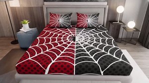 Manfei Spider Kids Fitted Sheet Full Size, White Spider Web Black Dots Bedding Set 3pcs for Boys Girls Room Decor, Red and Black Bed Cover with 2 Pillowcases, Soft Polyester Bedding, No Top Sheet