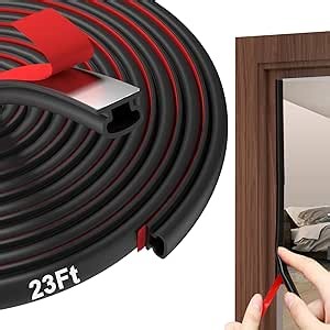 alophoty Weather Stripping Door Seal - 23 Ft Self-Adhesive TPE Rubber Door Seal Strip for Door Frame/Window Seal, Soundproofing & Insulation Strip to Block Drafts, Wind, Noise, Dust (Black)