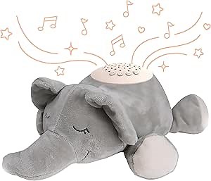 PureBaby Sound Sleepers Portable Sound Machine & Star Projector - Plush Sleep Aid for Baby and Toddlers with Soothing Night Light Display, 10 Lullabies, White Noise, and Heartbeat Sounds (Elephant)