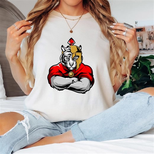 Spartan Tiger T-shirt, Gladiator Helmet Mascot Graphic Tee, Strong Animal Shirt - Etsy