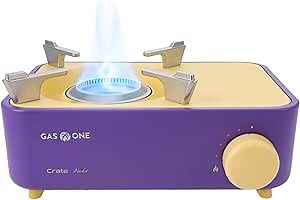 Gas One Butane Fuel Camp Stove – Crate Series - Mini Stove for Camping, Hiking – Portable Gas Stove with Spiral Flame – Even Heat Distribution – Modern and Easy to Use (Violet)
