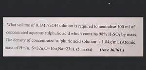 What volume of 0.1 M NaOH solution is required to neutralise 10... | Filo