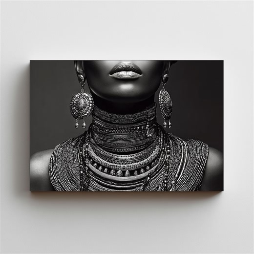 Afrocentric Wall Art, Bold African Tribal Jewelry Wall Art, Black and White Portrait Print, Black Woman Art, Modern Ethnic Fashion Poster - Etsy