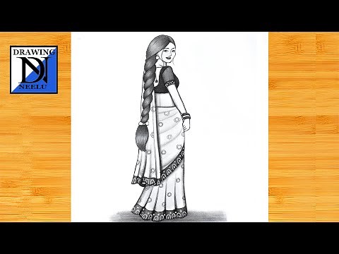 How to draw a Girl wearing Saree - Woman in saree || Pencil sketch for beginner || Girl drawing