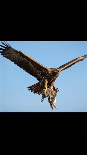 steppe eagle caught rabbit in a claws very dangerous scene #birds #eagle #rabbit