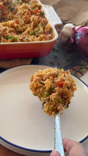 Dump and Bake Rice Recipe with Veggies & Chickpeas