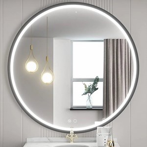 [Hot Item] LED Round Bathroom Vanity Mirror with Lights, Wall Mounted Anti-Fog Black Metal Frame Dimmable LED Circle Makeup Mirror