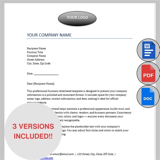 Letterhead Template, Editable Business Letterhead Template, Professional Modern Letterhead, Custom Company Letterhead Editable MS Word PDF - Etsy