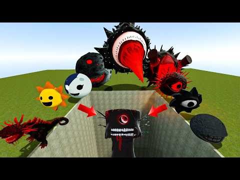 Who’s Stronger? All Mr. Sun Phases VS Mr. Tree Phase 5 Sprunki Evolution in Giant Hole - Garry's Mod