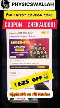 PW shreshth GATE latest coupon code || coupon →CHEKAU0001#pwcouponcode #gate #pw