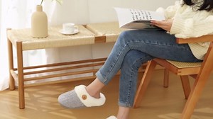 Litfun Fuzzy Slippers for Women Chenille Knit Fleece Slippers Memory Foam House Shoes, Buttoned Pink, Size 8-9