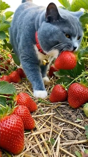 IndigoCat's Strawberry ASMR: The Crunch is Real! 🍓#catshorts #strawberry