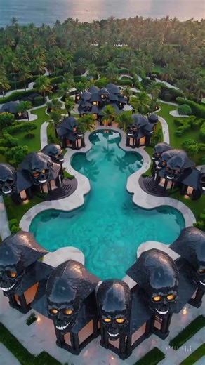 Skull Paradise Resort Complex 💀🔥🌴 – Where Dark Luxury Meets the Tropics 🖤✨ #DarkLuxury 🖤 #SkullResort 💀 #LuxuryTravel ✈️ #GothicParadise 🌴