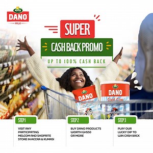 14 reactions | The Dano Milk Super Cash Back Promo is still ongoing. Many have won, many are winning and it's time for you to win up to 100% cashback. Visit the following stores to win  Shoprite: Accra Mall, Junction Mall, Osu and Achimota Mall  Melcom: Spintex, Kaneshie, Shiashie and Kumasi  Marina Mall Airport. #DanoMilk #SuperCashBackPromo | DanomilkGh | Facebook