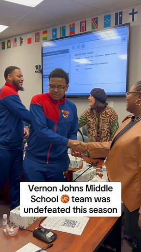 The PCPS School Board and Superintendent recognized the Vernon Johns Middle School basketball team for their undefeated season and winning the fall tournament 🏀 👏 | Petersburg City Public Schools