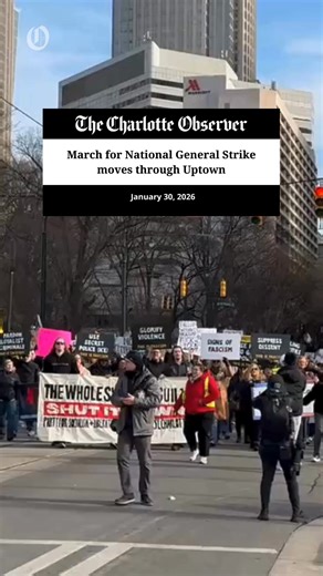 During the National General Strike on Jan. 30 in response to the killing of two Americans in Minneapolis by ICE agents, marchers in Charlotte chanted through uptown. Shortly after 2 p.m., several hundred protesters were outside the Charles R. Jonas Federal Building. Read more: https://www.charlotteobserver.com/news/politics-government/article314512421.html | The Charlotte Observer