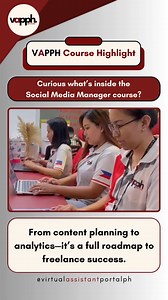 2.1K views |  Curious what’s inside our Social Media Manager course? Learn scheduling, content creation, ads, and analytics—everything you need to become a digital pro. Ready to start?  #SMMCourse #OnlineVA #VAPPHTraining #ContentCreationVA | Virtual Assistant Portal PH | Facebook