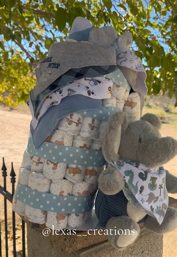 golf inspired diaper cake 🩵🩶🧸 #fyp #diapercake #golf #babyshower #lexascreations