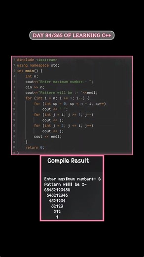 Printing triangle pattern using c++... #coder #coding #programming #trending #viral