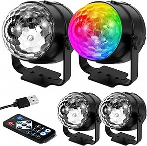 QWORK 4-Pack Sound Activated Party Lights with 7-Color Light - USB Powered, Disco Ball Light DJ Lighting Stage Strobe Lamp DJ Strobe Light for Birthday, Dance, Halloween Wedding, Holiday Events