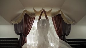 Beautiful and lovely bride in night gown and veil. Wedding morning. Slow motion | Premium Stock Video Footage