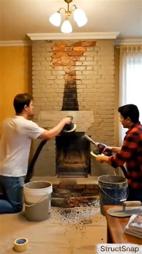 Outdated Brick Fireplace to Modern Micro cement Wall | Fireplace Transformation Timelapse#shorts