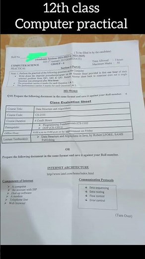 12th class computer practical paper 2025