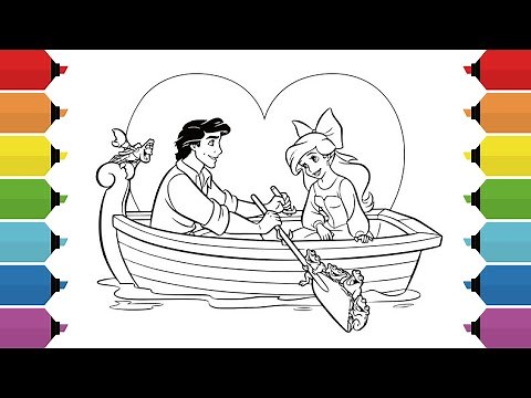 Coloring The Little Mermaid Ariel and Eric in the Boat Coloring Page | Valentine's Day