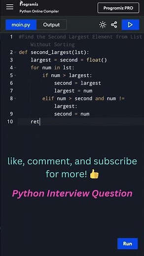 Find the Second Largest Element Without Sorting! | Python Tips 🐍 #coding #interview #programming