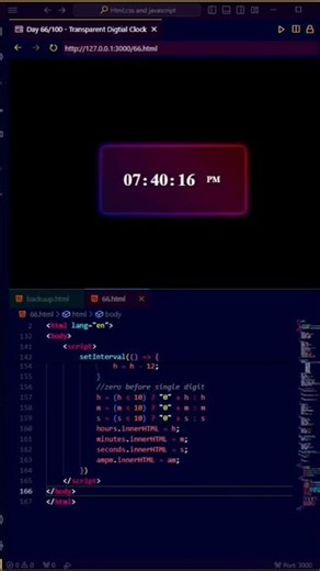 Transparent Digtial Clock Design using HTML, CSS & JS | #coding #webdesign #html #css #codepen