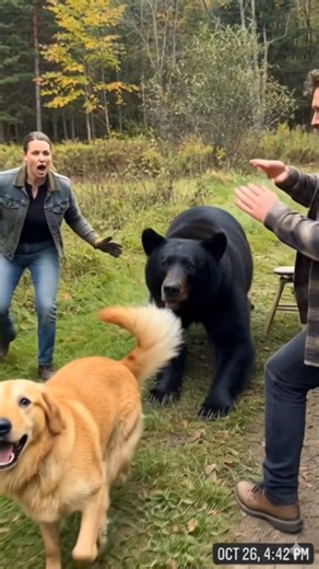 DOG VS BEAR: WAY TOO CLOSE! 😱#dogvsbear #herodog #goldenretriever #bearencounter #barkmode