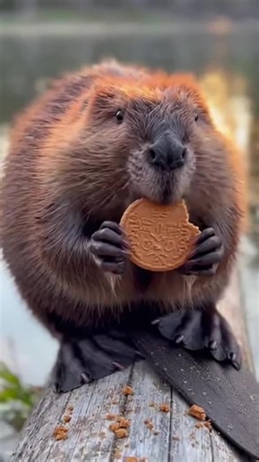 Hungry Beaver eats Belgian speculoos cookie | eating 'cookie' video