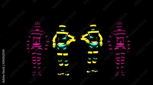 Purple And Yellow Robots Dancing In A Group Seamless Video Loop