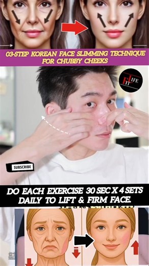 03-Step Korean Face Slimming Technique For Chubby Cheeks 😱#yoga #facelift #skincare #fit #shorts