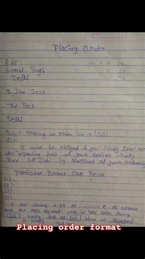 placing order format | Placing order letter | Placing order format in english