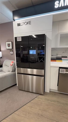 Meet Samsung’s Bespoke AI 4-Door French Door Refrigerator with AI Home Scree, where beautiful DESIGN meets smart INNOVATION. From the hidden Beverage Center to the stunning black glass finish, every detail is designed to elevate your kitchen. Add in the AI Home Screen and auto open doors, and everyday convenience feels effortless. | Leon's North Bay