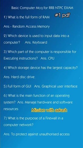 Basic computer MCQ for RRB NTPC exam 2026 #competitiveexams #computergk #shorts #rrb #rrbntpc