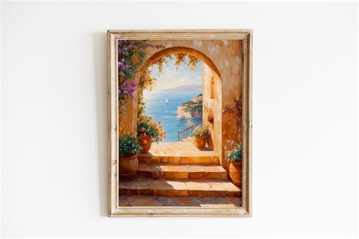 Rustic Mediterranean Archway With Stone Steps - Sunlit Coastal Wall Art, Romantic Seaside View, Bougainvillea Blooms, Digital Printable 338 - Etsy
