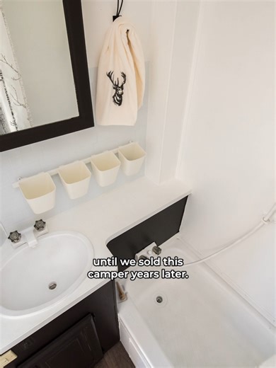 What do you think of this RV bathroom makeover on a budget? The Tube & Tile epoxy lasted beautifully for years until we sold this little 1992 camper. I was so proud of this before & after, and I think these touches made this tiny bathroom feel so much bigger and more modern. You can find the complete steps I took to renovate this RV bathroom links to the materials used on my blog - tap the link in my profile @thediymommy for a clickable link! #thediymommy #rvrenovation #rvmakeover #camperrenovat